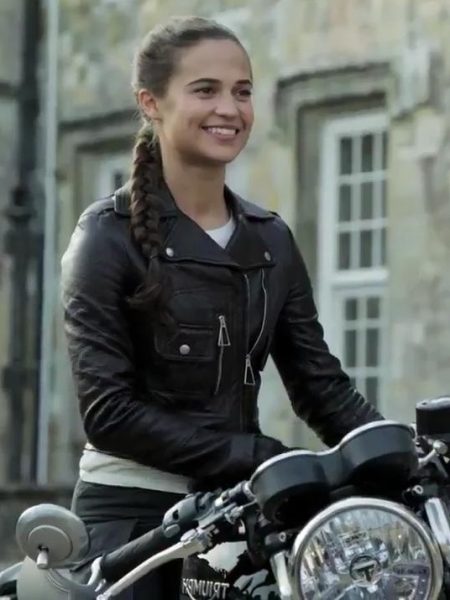 Tomb Raider Lara Croft Alicia Vikander Leather Jacket For Sale