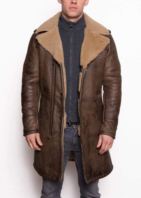 Brown Morgan-SF aviator Sheepskin Shearling Leather Long Coat