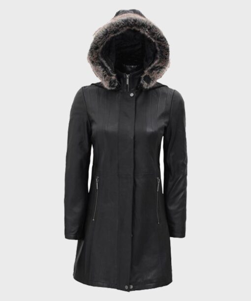 Womens-Fur-Hooded-Black-Leather-Coat