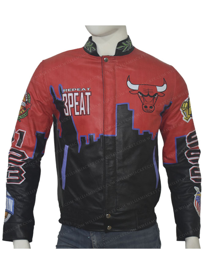 RARE Vintage Chicago Bulls Repeat 3-Peat Jeff Hamilton Leather Jacket XL New