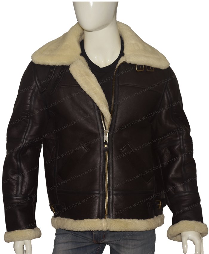 Black Shearling Leather Bomber Jacket