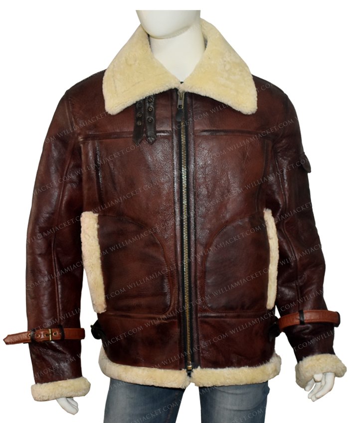 Mens Shearling B3 Bomber Flight Aviator Sheepskin Leather Jacket