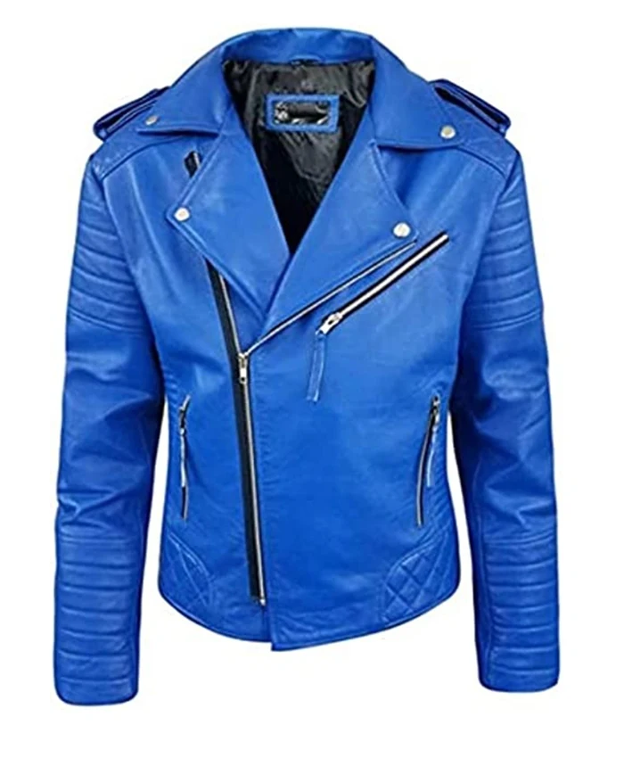 Blue Biker Leather Vegan Jacket for Men | William Jacket