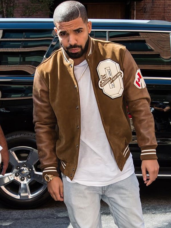 Drake Brown Bomber Jacket With Logo