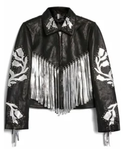 Selena Quintanilla Black & White Fringe Leather Jacket