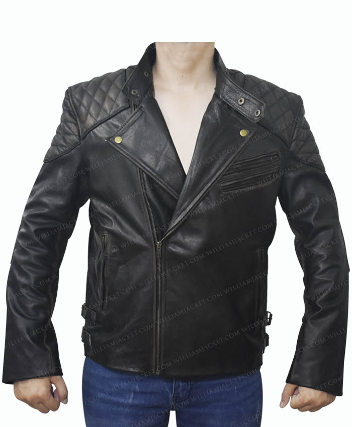 Men's Biker Skull Embossed Crossbones Leather Jacket | William Jacket
