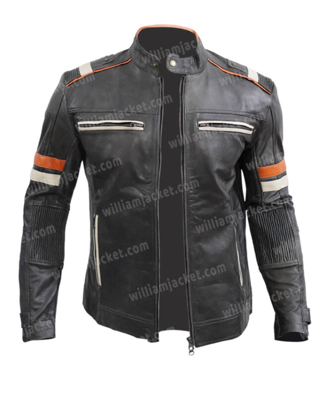 Men’s Cafe Racer Biker Distress Black Leather Jacket | William Jacket