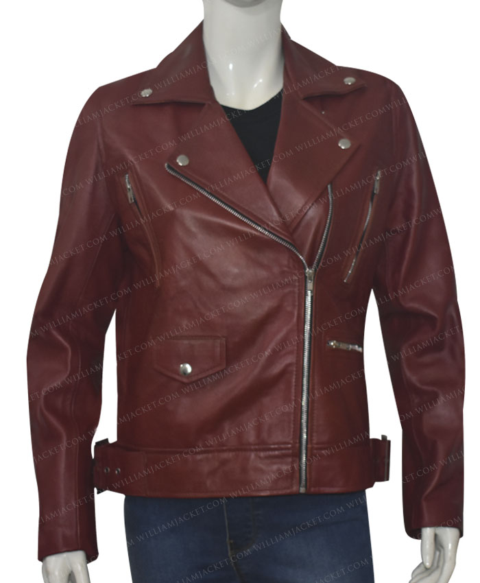 Women Moto Style Burgundy Biker Leather Jacket | William Jacket