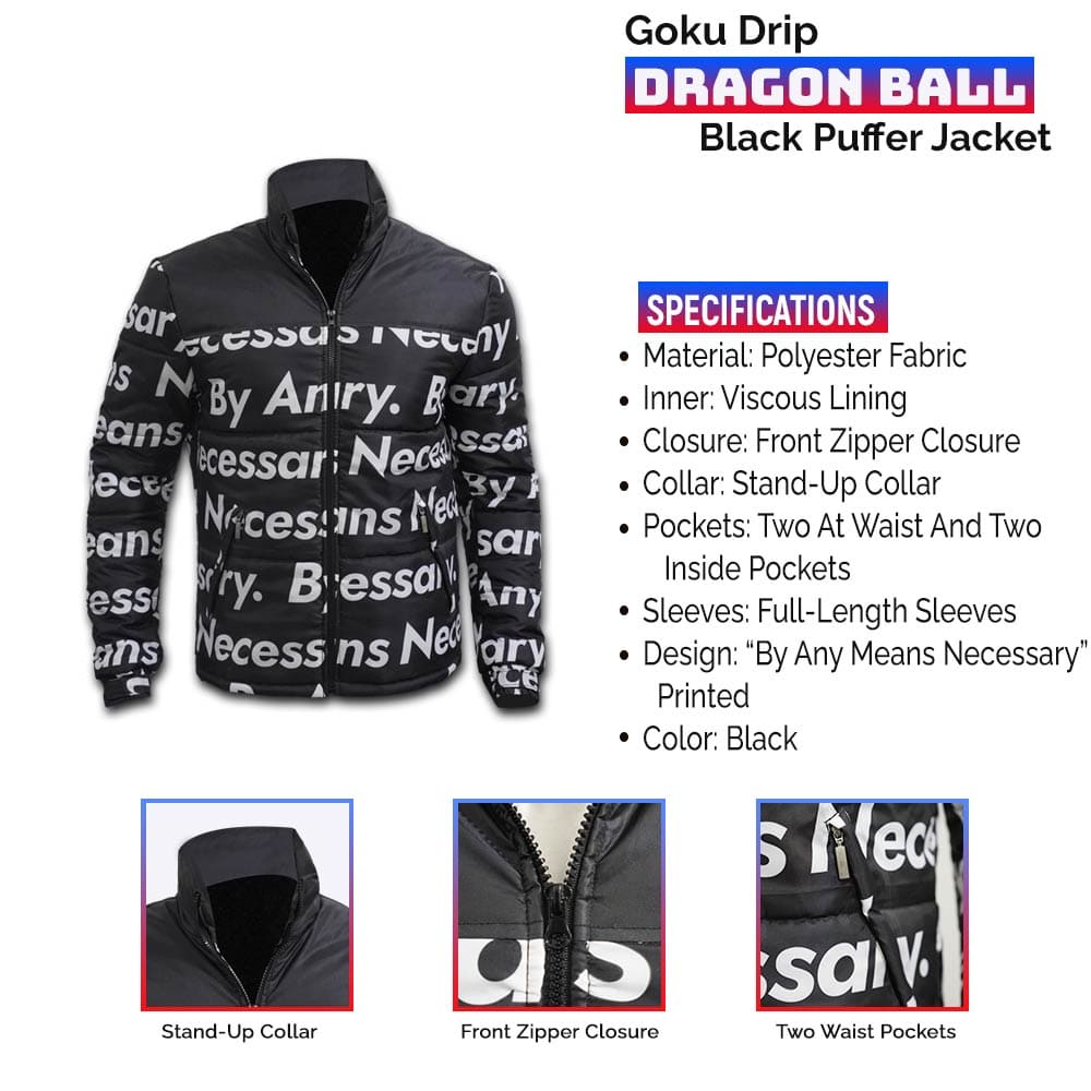 Dragon Ball Black Puffer Goku Drip Jacket