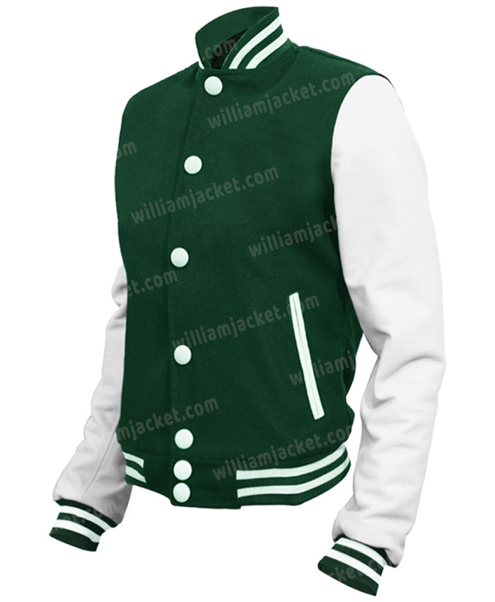 Men's Green & White Ripped Varsity Jacket