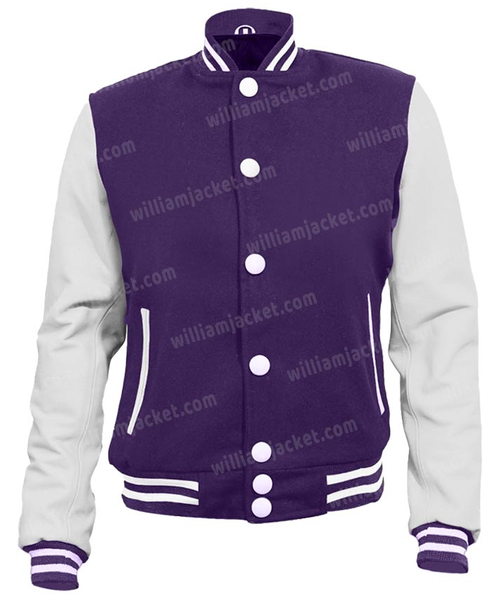 COLLUSION Unisex Varsity Jacket in Purple and cream-Multi