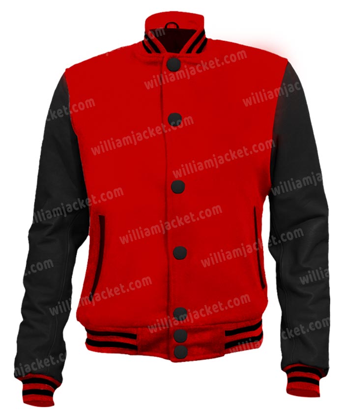 Mens Red Wool with Real Leather Premium Varsity Letterman Jacket