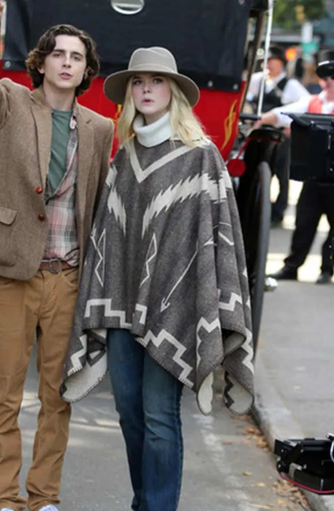 A Rainy Day in New York Elle Fanning Poncho - Free Shipping