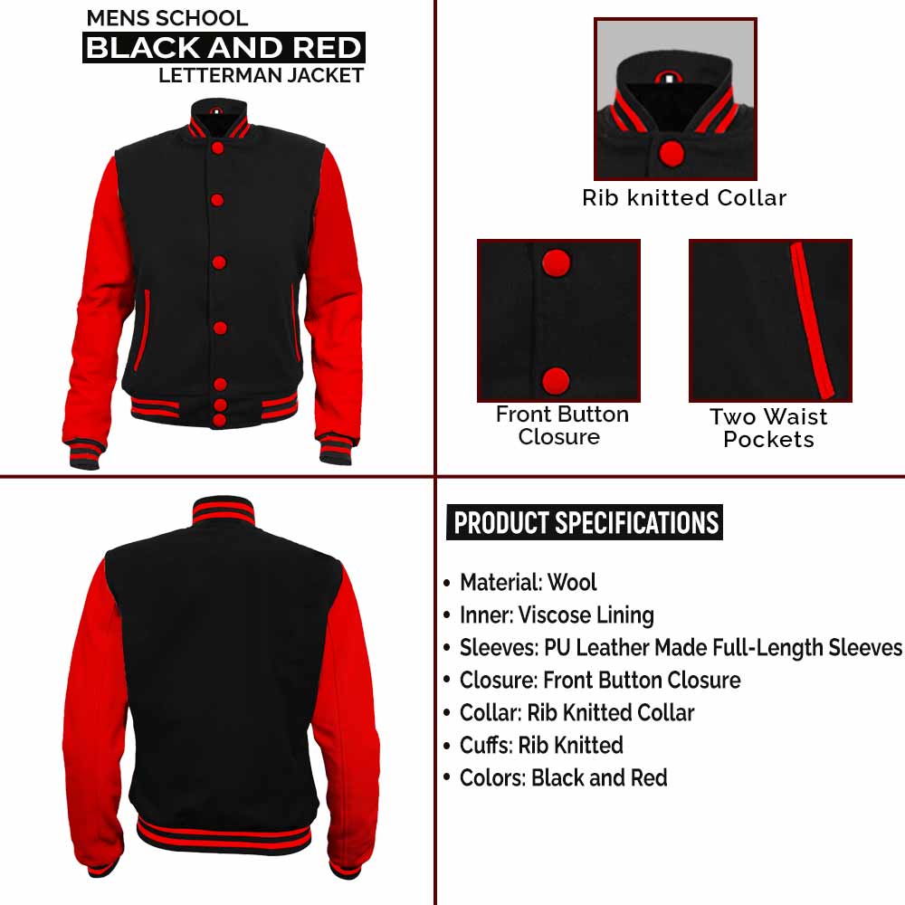 Black, Black & Red Letterman Jacket – Build Your Jacket