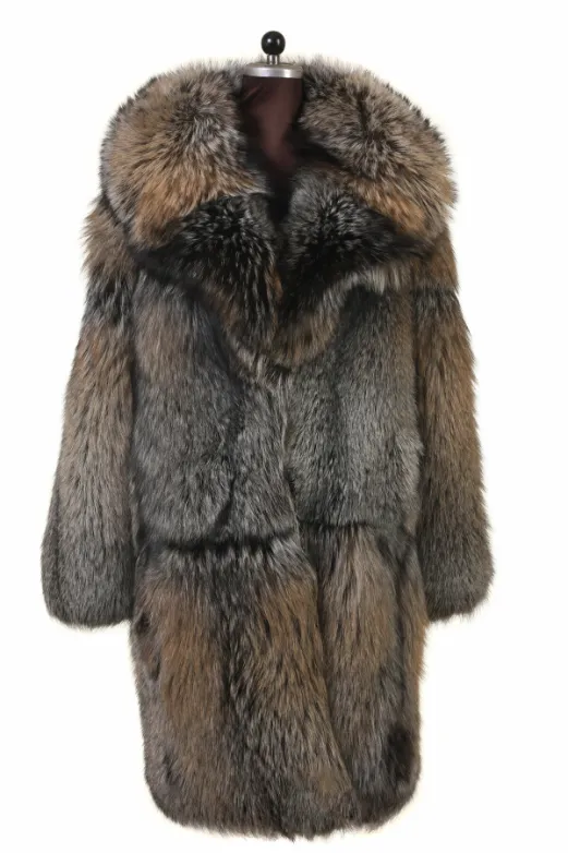 Brown Black and Grey Cross Fox Fur Coat For Mens - William Jacket