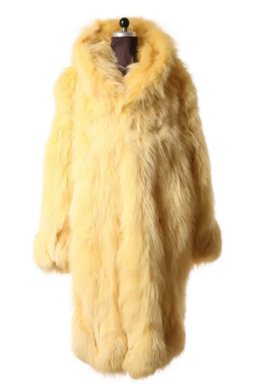 Fox Fur Full Length Beige Coat With Hood