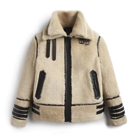 Mens Off White All Fur Double Collar Jacket - William Jacket
