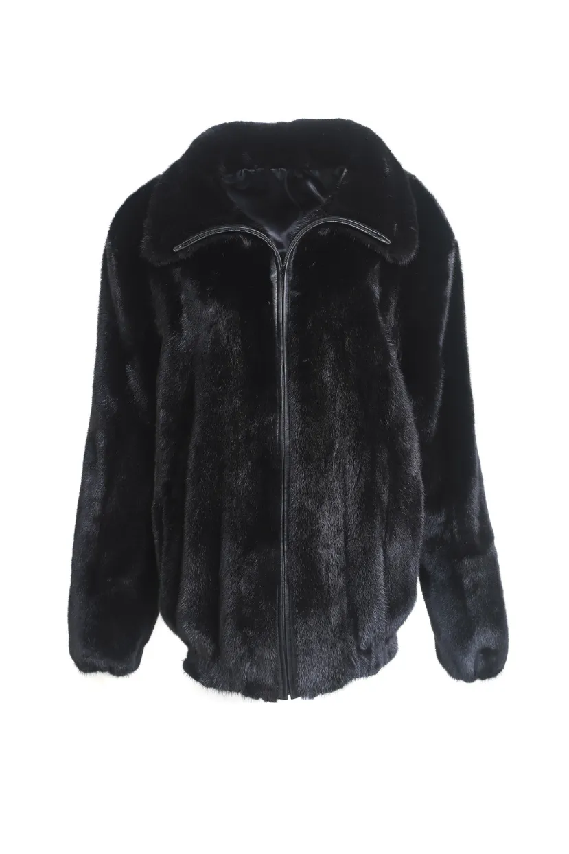 Dark Grey Mens Fur Waist-length Jacket Mink Fur Jacket 