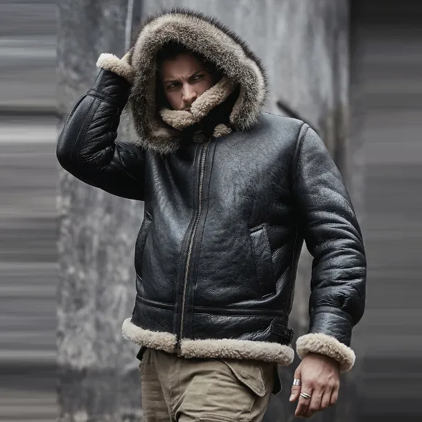 Antonio-SF Hooded Shearling Fur Black Jacket