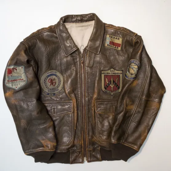 Top Gun 80s Military Vintage Brown Leather Jacket - William Jacket