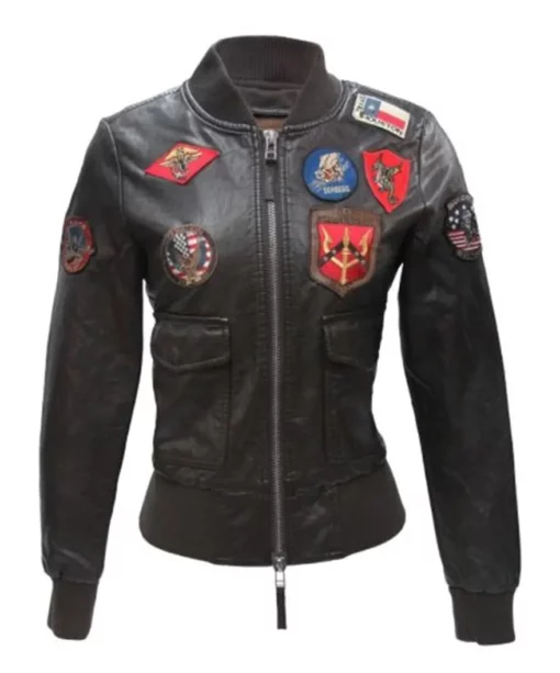 Womens Top Gun Black Bomber Leather Jacket