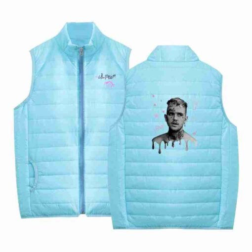 Lil Peep Face Printed Baby Blue Puffer Vest