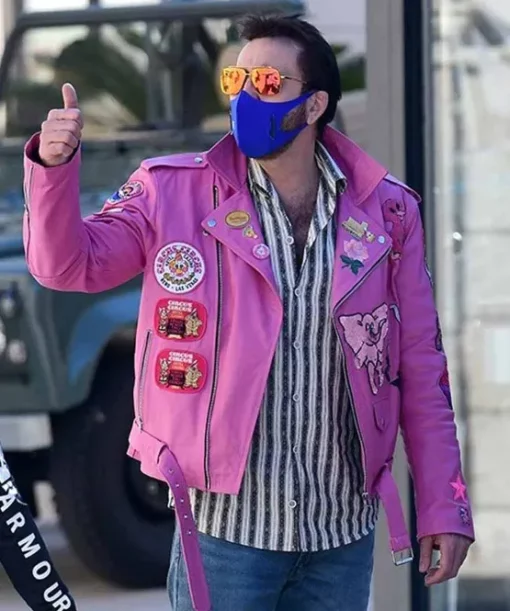 Nicolas Cage Pink Motorcycle Leather Jacket