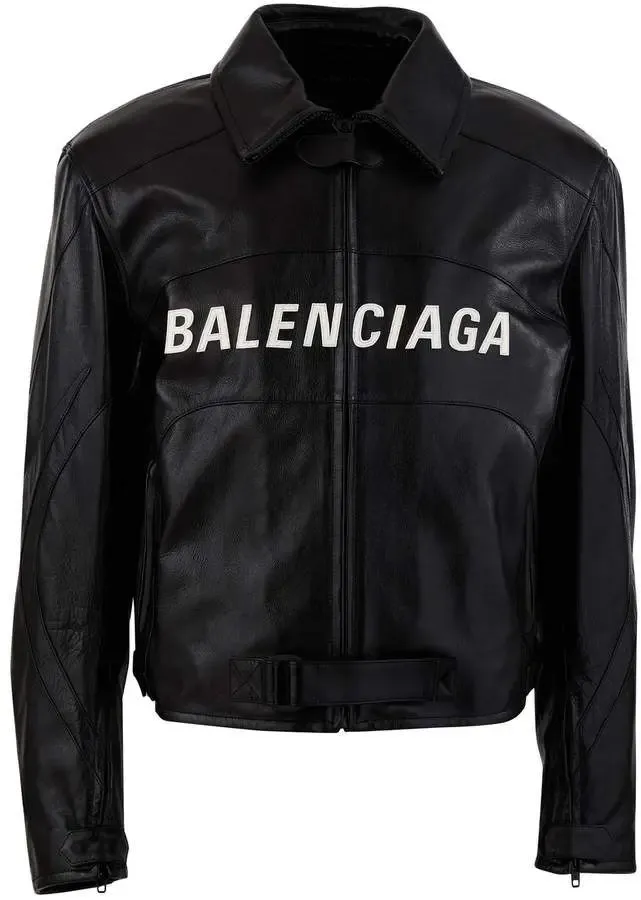 Shop Balenciaga Cocoon Shearling Collar Leather Jacket In Black