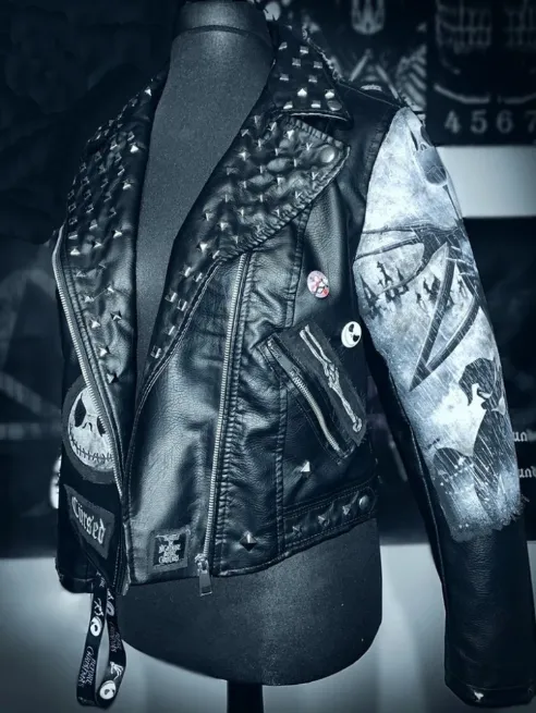 Studded Leather Jacket Women Handmade Full Black Punk Silver Long