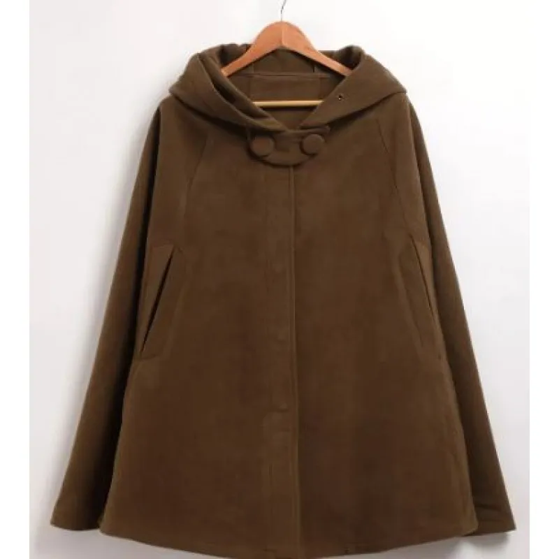 New Womens Hooded Cape Coat Caremere Blend Cloak Full Length cape casual  outwear