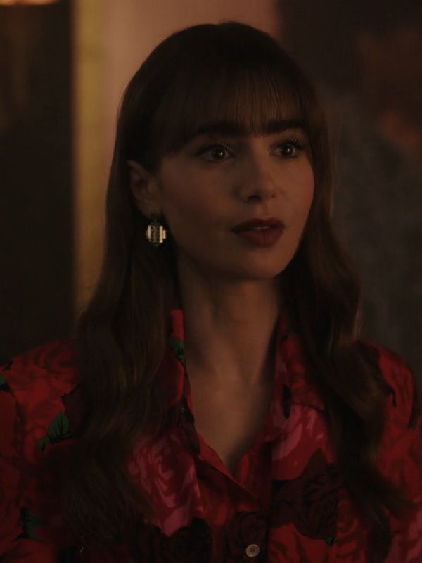 Emily In Paris S03 Lily Collins Red Rose Printed Blazer