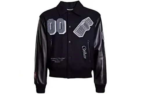 Off-White Wool & Leather Varsity Jacket in Black White