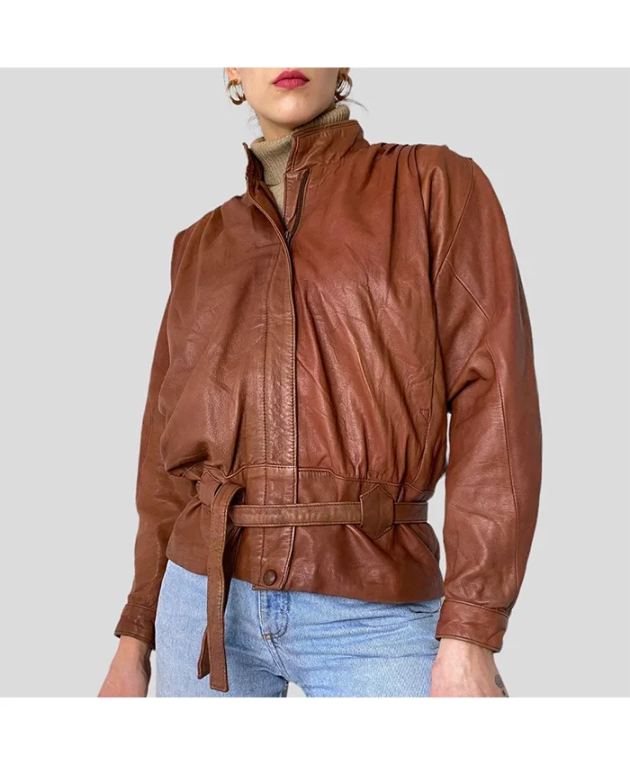 Brown Zip Closure 90s Vintage Leather Jacket - William Jacket