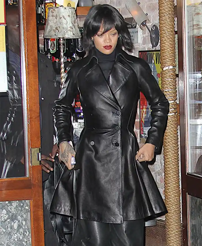 Rihanna Genuine Leather Black Coat For Sale - William Jacket