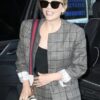 Elizabeth Olsen Plaid Grey Suit