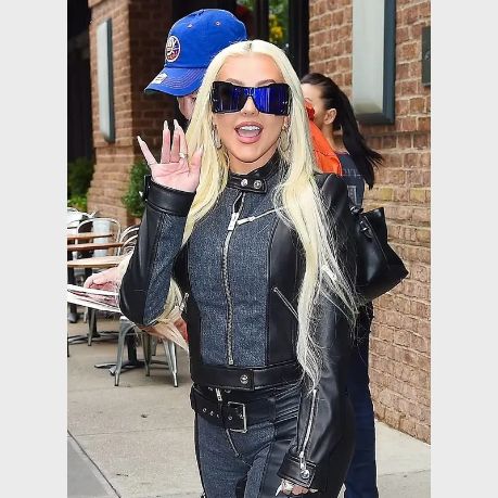 Christina Aguilera Denim And Leather Jacket