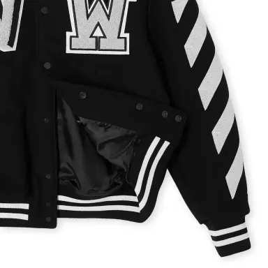 Off-White Diagonal Outline Wool Varsity Jacket Black - M