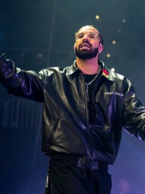 Rapper Drake Amici Violente Black Leather Jacket