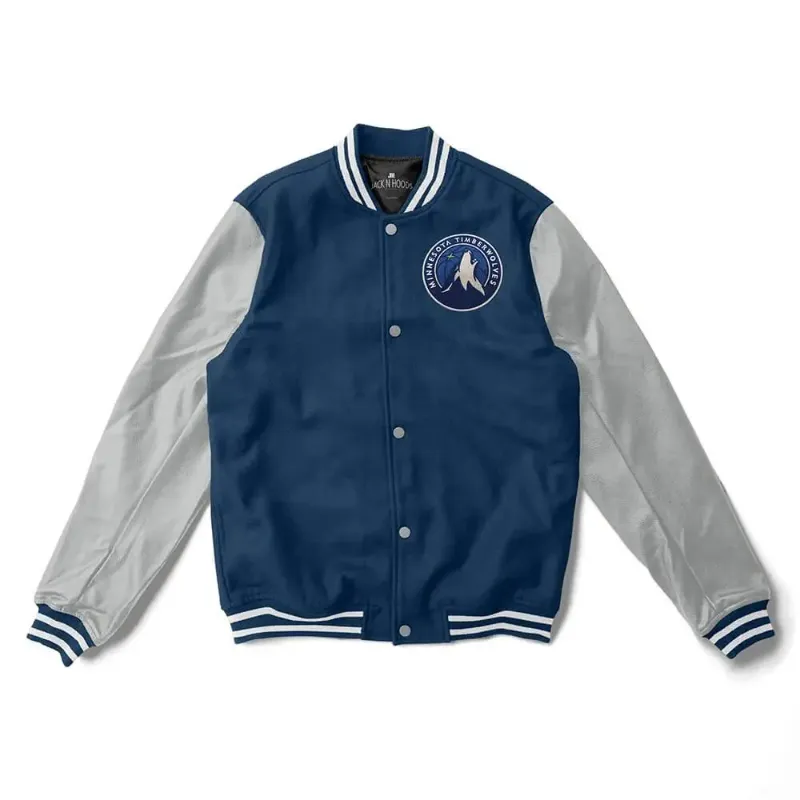 Power Look Navy Blue Back Print Oversize Varsity Jacket