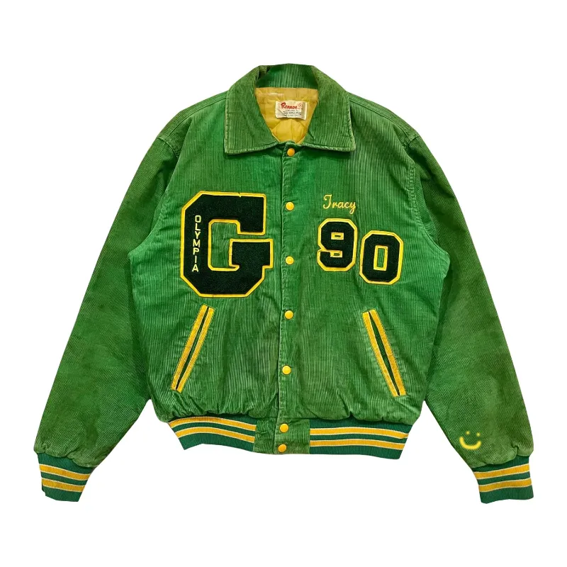 Vintage Varsity Mens Letterman Jacket Green and Gold, Medium