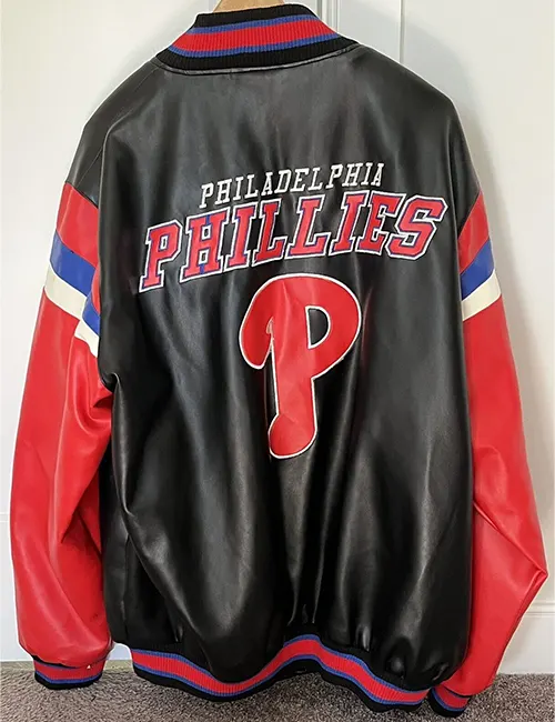 Philadelphia Phillies Two-Tone Wool Jacket w/ Handcrafted Leather Logos - Red/Gray 3X-Large