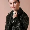 Selena Gomez Houndstooth-Pattern Leather Jacket