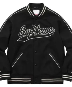 Supreme Silver Surfer Leather Black Varsity Jacket