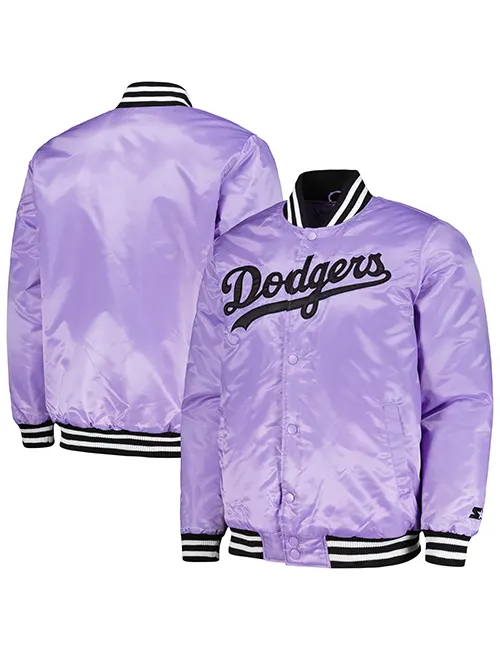Men's Starter Purple Los Angeles Dodgers Cross Bronx Fashion Satin Full-Snap Varsity Jacket Size: Medium