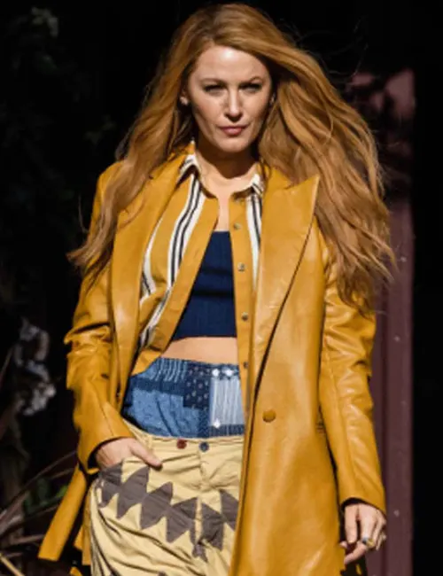 Blake Lively It Ends With Us 2024 Mustard Leather Coat - William Jacket