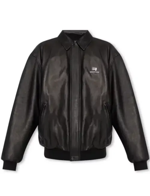 Hailey Bieber Black Bomber Leather Jacket