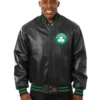 Boston Celtics Leather Jacket With Patches Front