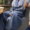 Jennifer Lopez Fur Collar Denim Long Coat