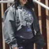 Kourtney Kardashian Cropped Satin Bomber Jacket