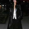 Emily Ratajkowski Black Leather Coat